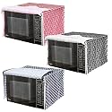 PRETTY KRAFTS Microwave Oven Cover for 23 Litre Dust Oil Proof Cloth with Storage Pockets Cotton Linen Kitchen Toaster Appliance Protector - Set of 3,Qtr Grey and Diamond Red,Black