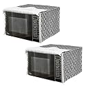 PRETTY KRAFTS Microwave Oven Cover for 23 Litre Dust Oil Proof Cloth with Storage Pockets Cotton Linen Kitchen Toaster Appliance Protector - Set of 2,Diamond Black