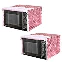 PRETTY KRAFTS Microwave Oven Cover for 23 Litre Dust Oil Proof Cloth with Storage Pockets Cotton Linen Kitchen Toaster Appliance Protector - Set of 2,Diamond Red
