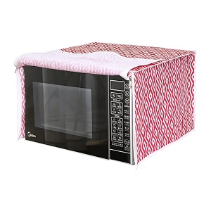 pretty krafts microwave oven cover for 28 litre dust oil proof cloth with storage pockets cotton linen kitchen toaster appliance protector - diamond red