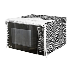 pretty krafts microwave oven cover for 28 litre dust oil proof cloth with storage pockets cotton linen kitchen toaster appliance protector - diamond black