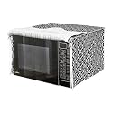 PRETTY KRAFTS Microwave Oven Cover for 28 Litre Dust Oil Proof Cloth with Storage Pockets Cotton Linen Kitchen Toaster Appliance Protector - Diamond Black
