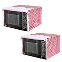 PRETTY KRAFTS Microwave Oven Cover for 28 Litre Dust Oil Proof Cloth with Storage Pockets Cotton Linen Kitchen Toaster Appliance Protector - Set of 2,Diamond Red