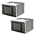 PRETTY KRAFTS Microwave Oven Cover for 30 Litre Dust Oil Proof Cloth with Storage Pockets Cotton Linen Kitchen Toaster Appliance Protector - Set of 2,Diamond Black