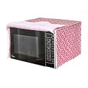 PRETTY KRAFTS Microwave Oven Cover for 30 Litre Dust Oil Proof Cloth with Storage Pockets Cotton Linen Kitchen Toaster Appliance Protector - Diamond Red