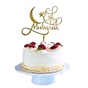PRETTY UR PARTY Eid Mubarak cursive Cake Topper, Mirrored Gold Acrylic versatile Cake Topper for Eid Decorations Supplies, Photo Booth Props, Single-side Gold Cake Smash Topper
