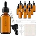 PrettyCare 12 Pack 1 oz Amber Glass Dropper Bottles with Black Cap, 30ml Empty Bottles with Long Dropper - Refillable Tincture Bottles for Hair Oil, Serum &amp; DIY
