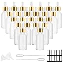 PrettyCare 1oz Glass Dropper Bottle Set of 24, Thick Rose Frosted Glass Bottles Empty with Leakproof Caps, Labels, Funnels - 30ml Eye Dropper Bottles for Storage, Travel, Essential Oils, Tincture