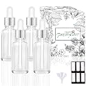 PrettyCare 2 oz Dropper Bottles, 4 Pack Frosted Glass Bottles 60ml with Golden Caps, 12 Labels, Funnel &amp; Measured Pipettes-Empty Tincture for Essential Oils &amp; Skincare