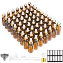 PrettyCare 2 oz Eye Glass Dropper Bottles (60ml), 63 Pack Amber Empty Thick Bottles Bulk with Leakproof Golden Caps - With Labels &amp; Funnels for for Storage, Travel,Essential Oils, DIY Serums, Tincture