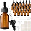 PrettyCare 24 Pack 0.5 oz Amber Dropper Bottles Bulk with Black Cap, 15ml Glass Tincture Bottles with Funnel & Labels - Small Business Essential Oil Containers for DIY