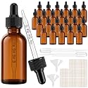 PrettyCare 24 Pack 2 oz Amber Glass Dropper Bottles with Graduated Scale, Thick Tincture Bottles for Essential Oils, Hair Oil &amp; Perfume - Refillable Travel Containers with Silicone Tips for Lab