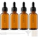PrettyCare 4 Pack 1 oz Amber Glass Dropper Bottle with Black Cap