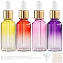 PrettyCare 4 Pack 1oz Dropper Bottle for Essential Oils, 30 ml Rainbow Glass Leak Proof Essential Oils Bottles with Labels, Funnel &amp; Pipettes- Empty Tincture Bottles for Personal Care &amp; Beauty