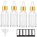 PrettyCare 4 Pack 1oz Dropper Bottles for Essential Oils, 30 ml Clear Glass Essential Oils Bottles with Labels, Funnels- Empty Leak Proof Tincture Bottles for Personal Care &amp; Beauty