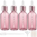 PrettyCare 4 Pack 1oz Dropper Bottles for Essential Oils with Labels, Funnel &amp; Measured Pipettes, 30 ml Leak Proof Rose Glass Essential Oils Bottles- Empty Tincture Bottles for Personal Care &amp; Beauty