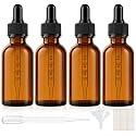 PrettyCare 4 Pack 2 oz Glass Dropper Bottles with Scale, Amber Tincture Bottles for Essential Oils, Hair Oil Applicator, Perfume &amp; Beauty Liquids - Thick Glass &amp; Leak-Proof Design