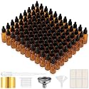 PrettyCare 99 Pack 0.5 oz Amber Glass Dropper Bottle with Black Cap, 15ml Mini Dropper Bottles Bulk - Empty Eye Dropper Bottles for Samples, Hair Oil, Liquid &amp; Lab