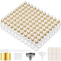 PrettyCare Glass Dropper Bottles 99 Pack, 1oz (30ml) Clear Empty Thick Bottles Bulk with Leakproof Golden Caps - With Labels &amp; Funnels for for Storage, Travel,Essential Oils, DIY Serums