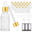 PrettyCare Glass Eye Dropper Bottle 2oz (60ml), 24 Pcs Clear Empty Thick Bottles Bulk with Leakproof Golden Caps - With Labels &amp; Funnels for for Storage, Travel,Essential Oils, DIY Serums, Tincture