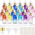 PrettyCare Glass Eye Dropper Bottles 24 Pack, 1oz (30ml) Rainbow Empty Thick Bottles Bulk with Leakproof Goledn Caps - With Labels & Funnels for Storage, Travel, Essential Oils, Cuticle, Tinctures