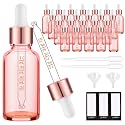 PrettyCare Glass Eye Dropper Bottles 2oz (60ml), 24 Pcs Rose Empty Thick Large Bottles Bulk with Leakproof Caps - With Labels &amp; Funnels for for Storage, Travel,Essential Oils, Skincare, Tincture