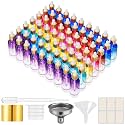 PrettyCare Glass Eye Dropper Bottles 2oz (60ml), 63 Pack Rainbow Empty Thick Bottles Bulk with Leakproof Golden Caps - With Labels &amp; Funnels for for Storage, Travel,Essential Oils, DIY Serums, Tinctur