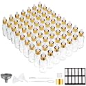 PrettyCare Glass Eye Dropper Bottles 2oz (60ml), 63 Pack Clear Empty Thick Bottles Bulk with Leakproof Golden Caps - With Labels &amp; Funnels for for Storage, Travel,Essential Oils, DIY Serums, Tincture