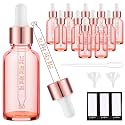 PrettyCare Glass Eye Dropper Bottles 2oz (60ml), 12 Pcs Empty Thick Pink Rose Glass Bottles Bulk with Leakproof Cap - With Labels &amp; Funnel for for Storage, Travel,Essential Oils, DIY Serums, Tincture