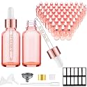 PrettyCare Glass Eye Dropper Bottles 2oz (60ml), 63 Pack Empty Thick Rose Glass Bottles Bulk with Leakproof Caps - With Labels &amp; Funnels for for Storage, Travel,Essential Oils, DIY Serums, Tincture