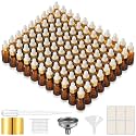 PrettyCare Glass Eye Dropper Bottles 99 Pack, 0.5oz (15ml) Small Amber Empty Thick Bottles with Leakproof Golden Caps - With Labels &amp; Funnels for Storage, Travel, Essential Oils, Tinctures