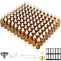 PrettyCare Glass Eye Dropper Bottles 99 Pack, 1oz (30ml) Amber Empty Thick Bottles Bulk with Leakproof Golden Caps - With Labels &amp; Funnels for for Storage, Travel,Essential Oils, DIY Serums