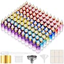 PrettyCare Glass Eye Dropper Bottles 99 Pack, 1oz (30ml) Rainbow Empty Thick Bottles Bulk with Leakproof Golden Caps - With Labels & Funnels for Storage, Travel, Essential Oils, Cuticle, Tinctures