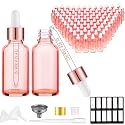 PrettyCare Glass Eye Dropper Bottles 99 Pack, 1oz (30ml) Rose Empty Thick Bottles Bulk with Leakproof Caps - With Labels &amp; Funnels for for Storage, Travel,Essential Oils, DIY Serums
