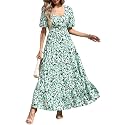 PRETTYGARDEN Puff Short Sleeve Cewneck Floral Long