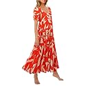PRETTYGARDEN Puff Short Sleeve Cewneck Floral Long