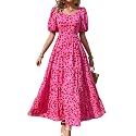 PRETTYGARDEN Puff Short Sleeve Cewneck Floral Long