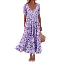 PRETTYGARDEN Puff Short Sleeve Cewneck Floral Long