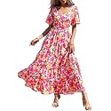 PRETTYGARDEN Puff Short Sleeve Cewneck Floral Long