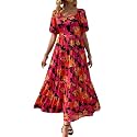 PRETTYGARDEN Puff Short Sleeve Cewneck Floral Long