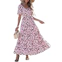 PRETTYGARDEN Puff Short Sleeve Cewneck Floral Long