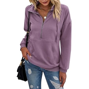 PRETTYGARDEN Womens Casual Long Sleeve Zipper Sweatshirt