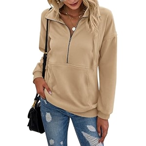 PRETTYGARDEN Womens Casual Long Sleeve Zipper Sweatshirt