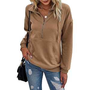 PRETTYGARDEN Womens Casual Long Sleeve Zipper Sweatshirt
