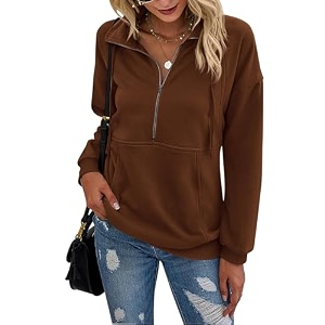 PRETTYGARDEN Womens Casual Long Sleeve Zipper Sweatshirt