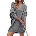 PRETTYGARDEN Women's Pullover Sweater Dress Casual Long Sleeve Ribbed Knit V Neck Loose Oversized Sweaters Dresses