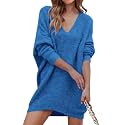 PRETTYGARDEN Women's Pullover Sweater Dress Casual Long Sleeve Ribbed Knit V Neck Loose Oversized Sweaters Dresses