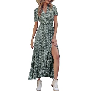 PRETTYGARDEN Womens Summer Wrap Maxi Dress Casual