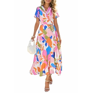 PRETTYGARDEN Womens Summer Wrap Maxi Dress Casual