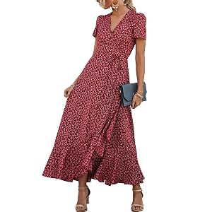 PRETTYGARDEN Womens Summer Wrap Maxi Dress Casual